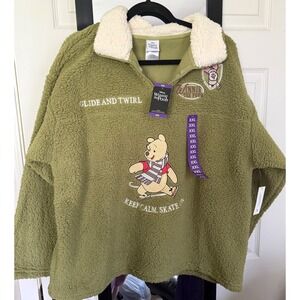Disney Winnie the Pooh Sherpa Pullover Green Fleece XXL POSJC37-6L49 Piglet NWT